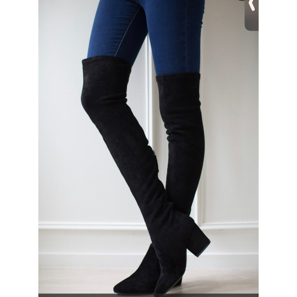 GoodNight Macaroon Ellis Classic Over the Knee Vegan Suede Leather boots size 8. - Picture 3 of 9